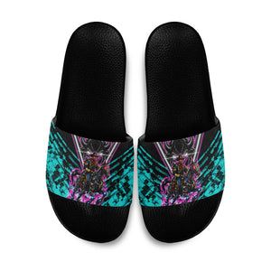 Buffalo Soldiers 9th Cavalry Regiment Slide Sandals Cyberpunk Synthwave Neon Futuristic Graphic Art