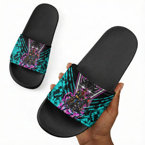 Buffalo Soldiers 9th Cavalry Regiment Slide Sandals Cyberpunk Synthwave Neon Futuristic Graphic Art
