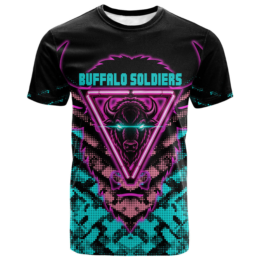 Buffalo Soldiers 9th Cavalry Regiment T shirt Cyberpunk Synthwave Neon Futuristic Graphic Art