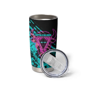 Buffalo Soldiers 9th Cavalry Regiment Tumbler Cup Cyberpunk Synthwave Neon Futuristic Graphic Art