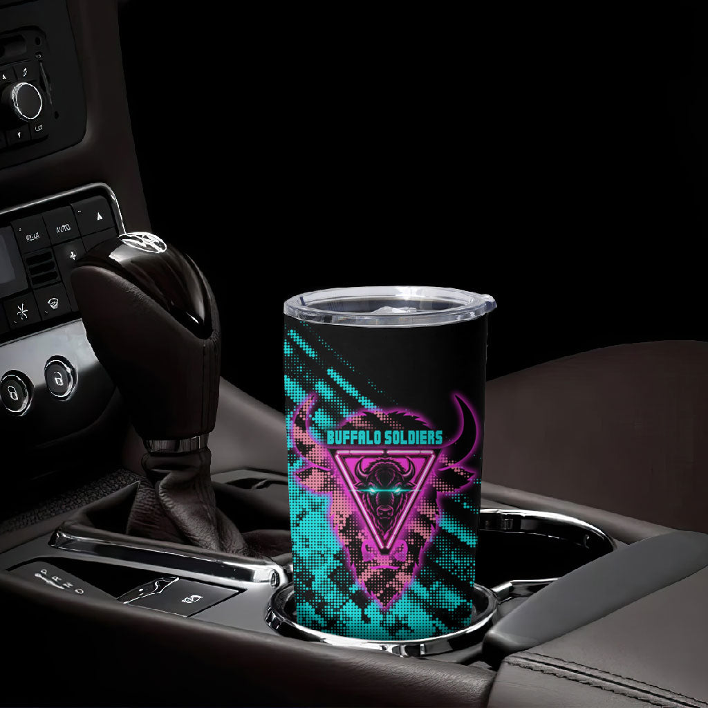 Buffalo Soldiers 9th Cavalry Regiment Tumbler Cup Cyberpunk Synthwave Neon Futuristic Graphic Art