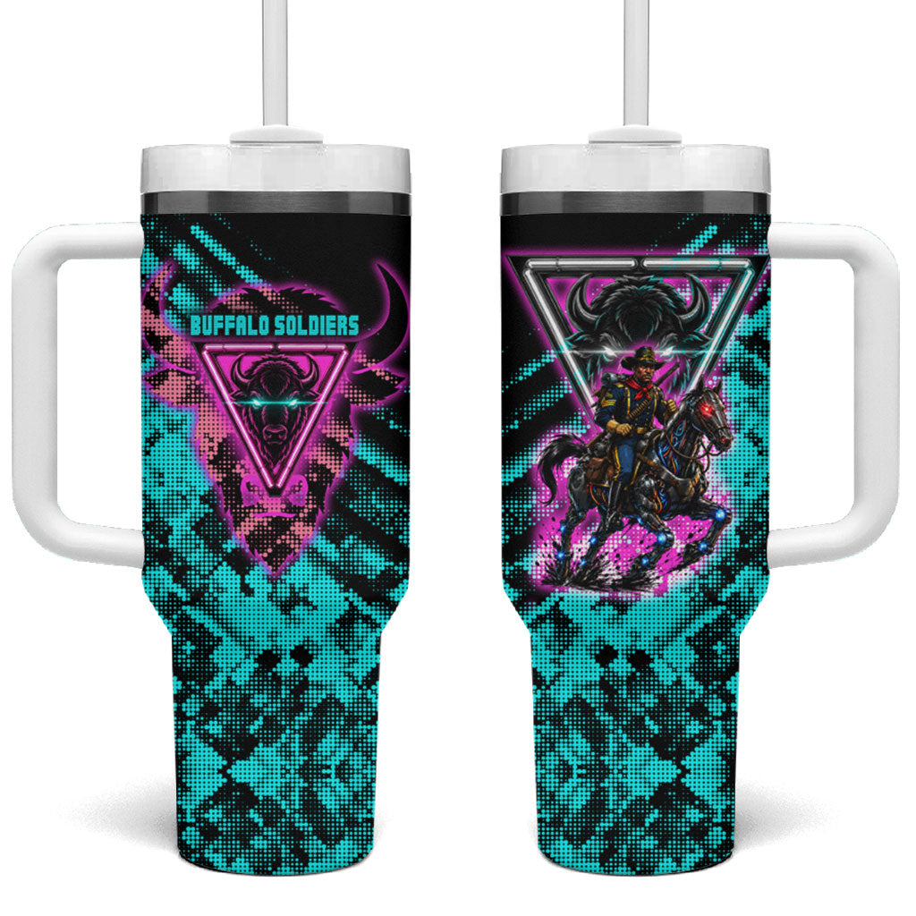 Buffalo Soldiers 9th Cavalry Regiment Tumbler With Handle Cyberpunk Synthwave Neon Futuristic Graphic Art