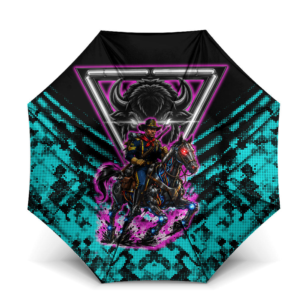 Buffalo Soldiers 9th Cavalry Regiment Umbrella Cyberpunk Synthwave Neon Futuristic Graphic Art