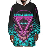 Buffalo Soldiers 9th Cavalry Regiment Wearable Blanket Hoodie Cyberpunk Synthwave Neon Futuristic Graphic Art