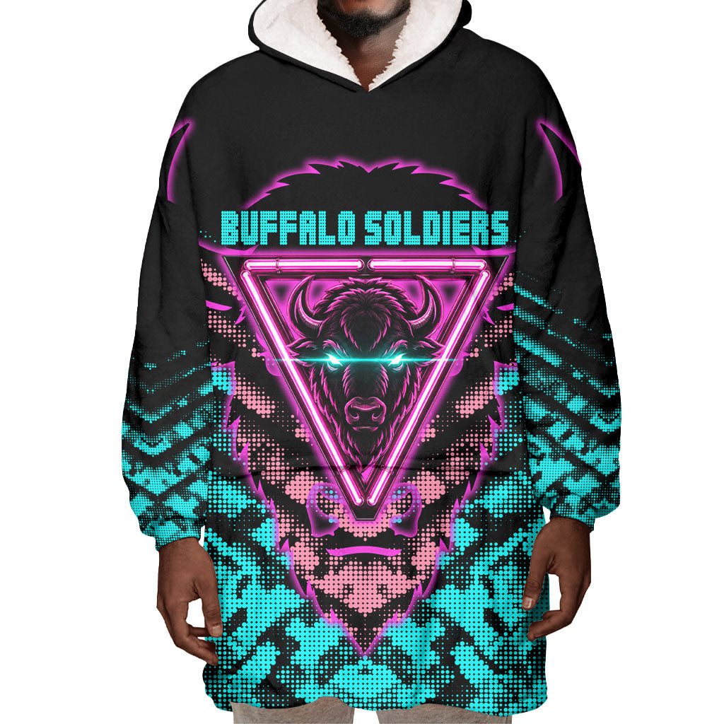 Buffalo Soldiers 9th Cavalry Regiment Wearable Blanket Hoodie Cyberpunk Synthwave Neon Futuristic Graphic Art
