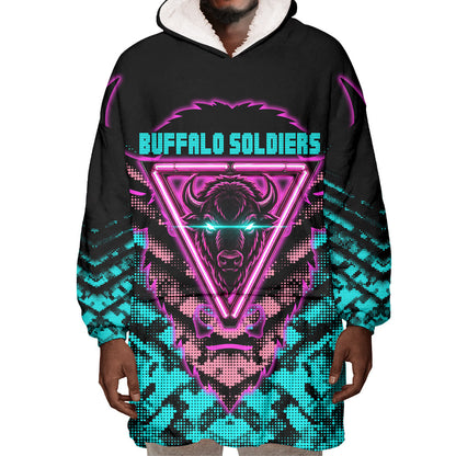 Buffalo Soldiers 9th Cavalry Regiment Wearable Blanket Hoodie Cyberpunk Synthwave Neon Futuristic Graphic Art