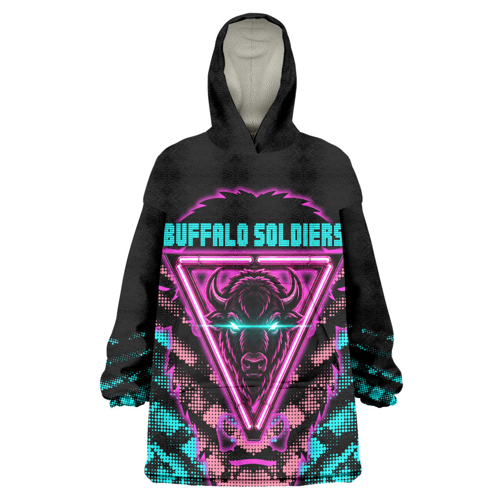 Buffalo Soldiers 9th Cavalry Regiment Wearable Blanket Hoodie Cyberpunk Synthwave Neon Futuristic Graphic Art