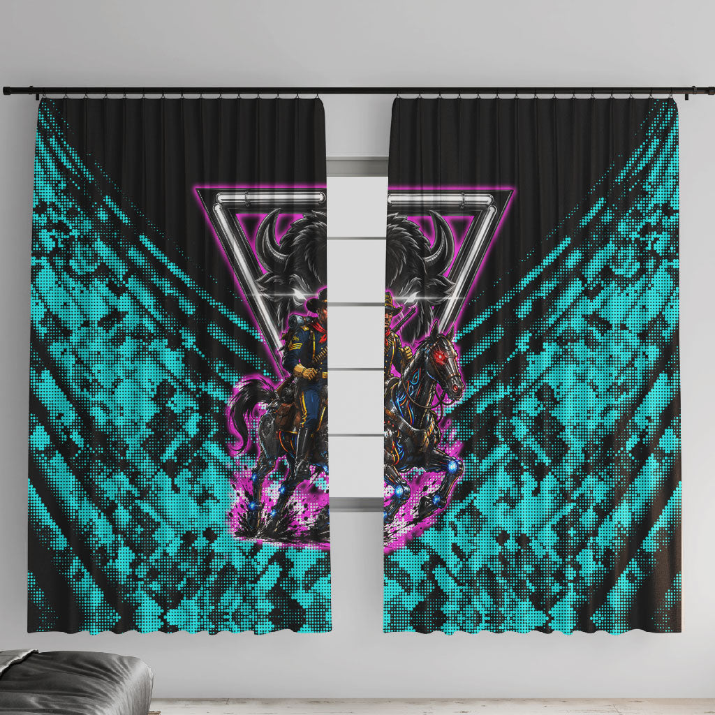Buffalo Soldiers 9th Cavalry Regiment Window Curtain Cyberpunk Synthwave Neon Futuristic Graphic Art