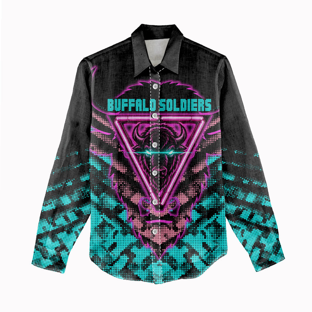 Buffalo Soldiers 9th Cavalry Regiment Women Casual Shirt Cyberpunk Synthwave Neon Futuristic Graphic Art