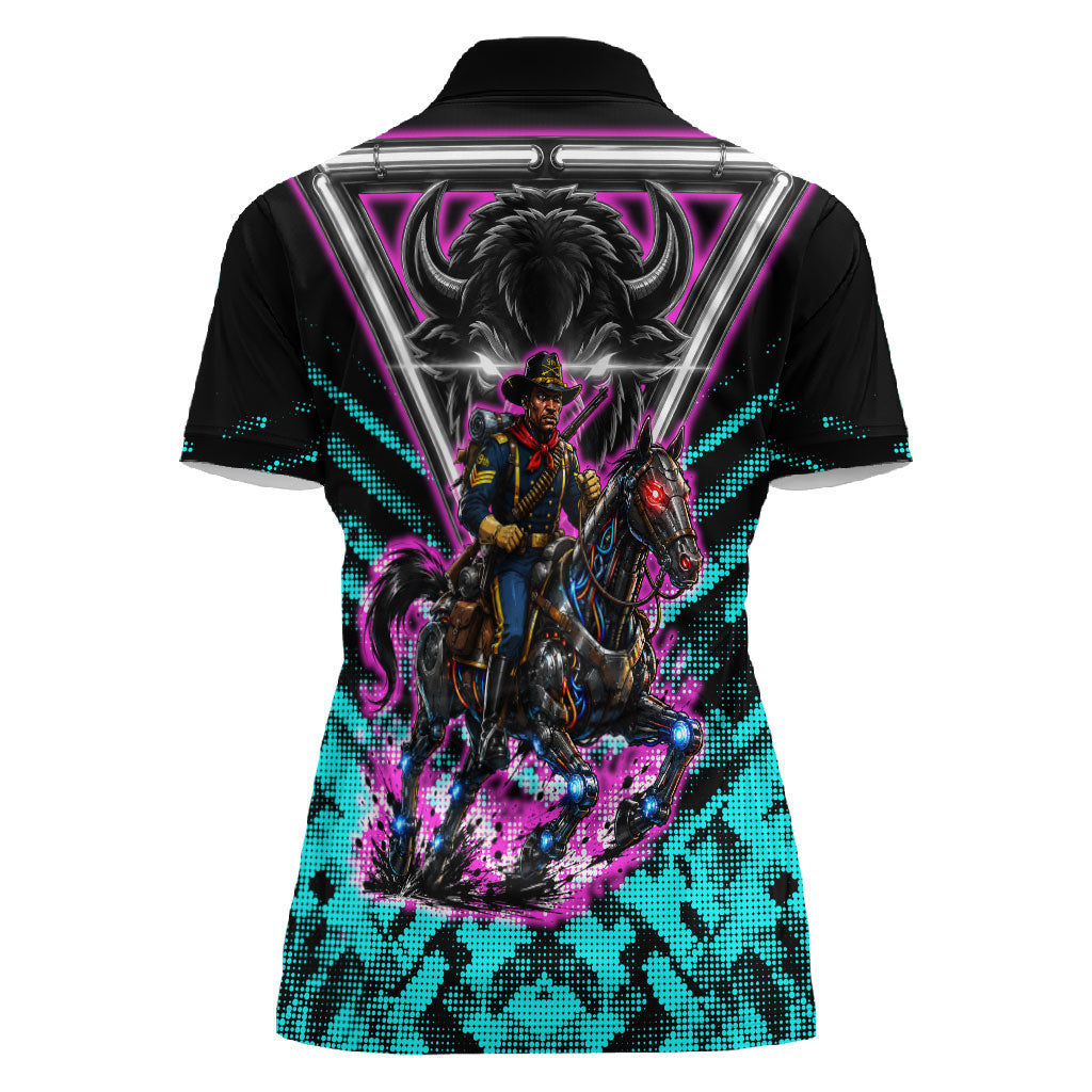 Buffalo Soldiers 9th Cavalry Regiment Women Polo Shirt Cyberpunk Synthwave Neon Futuristic Graphic Art