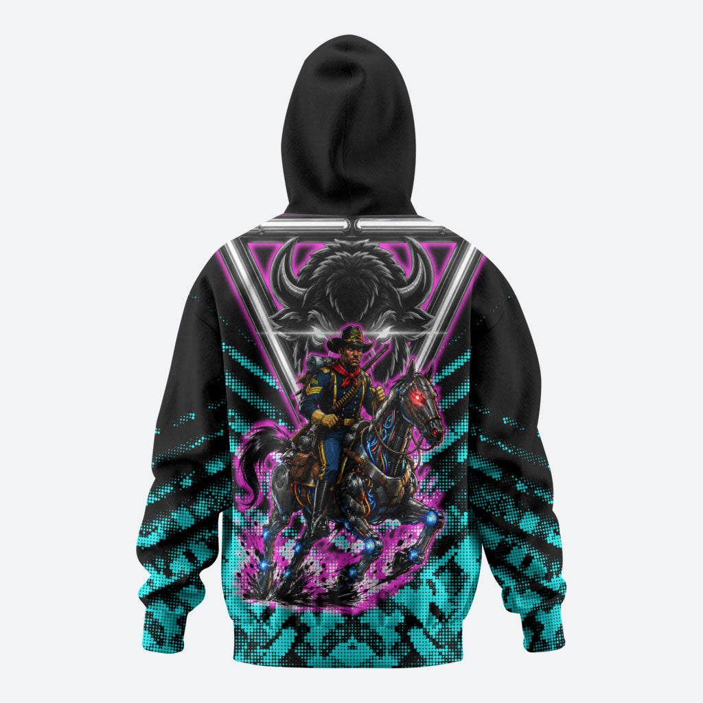 Buffalo Soldiers 9th Cavalry Regiment Zip Hoodie Cyberpunk Synthwave Neon Futuristic Graphic Art