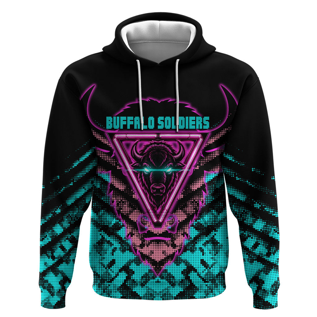 Buffalo Soldiers 9th Cavalry Regiment Zip Hoodie Cyberpunk Synthwave Neon Futuristic Graphic Art