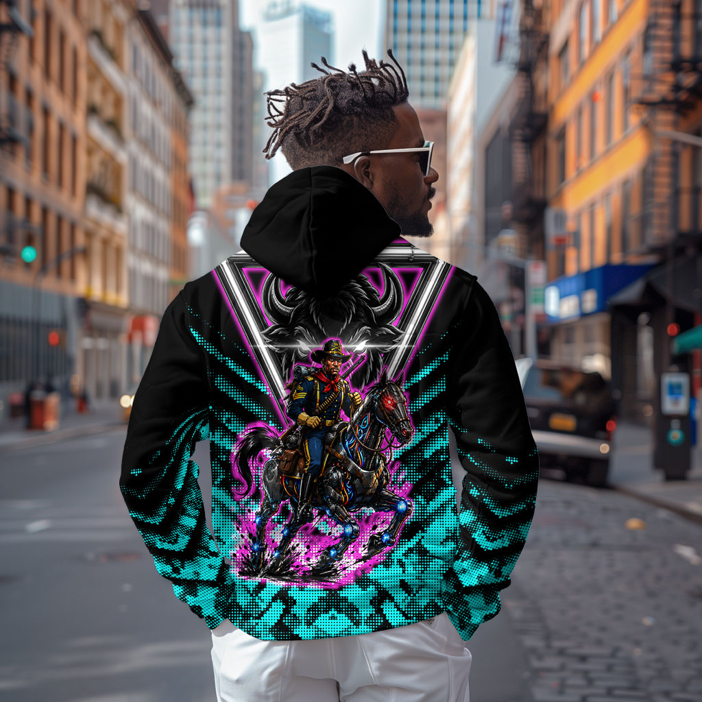 Buffalo Soldiers 9th Cavalry Regiment Zip Hoodie Cyberpunk Synthwave Neon Futuristic Graphic Art