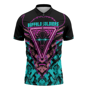 Buffalo Soldiers 9th Cavalry Regiment Zipper Polo Shirt Cyberpunk Synthwave Neon Futuristic Graphic Art