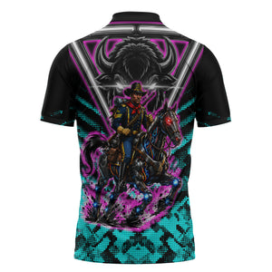 Buffalo Soldiers 9th Cavalry Regiment Zipper Polo Shirt Cyberpunk Synthwave Neon Futuristic Graphic Art
