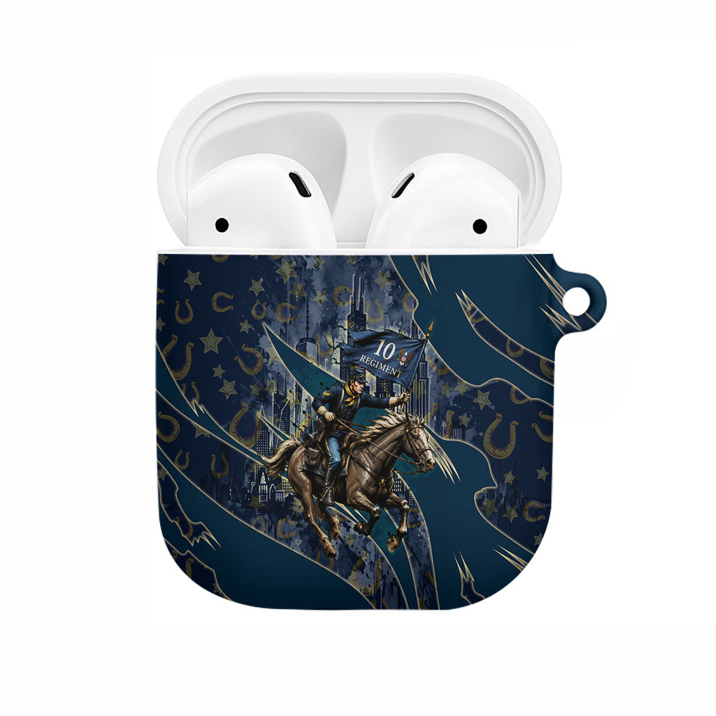 Buffalo Soldiers 10th Cavalry Regiment Ride Or Die AirPods Case Patriotic Military Heritage Distressed City Skyline Graphic Art