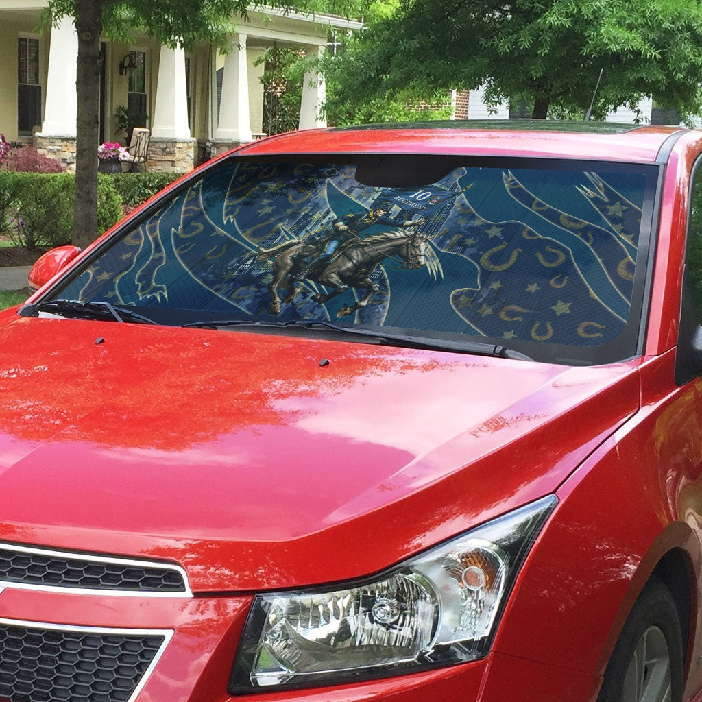 Buffalo Soldiers 10th Cavalry Regiment Ride Or Die Auto Sun Shade Patriotic Military Heritage Distressed City Skyline Graphic Art