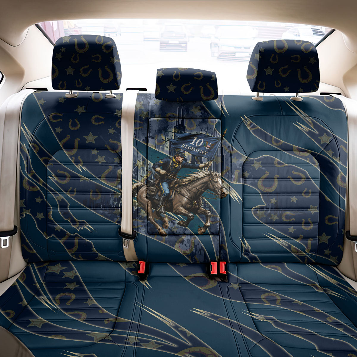 Buffalo Soldiers 10th Cavalry Regiment Ride Or Die Back Car Seat Cover Patriotic Military Heritage Distressed City Skyline Graphic Art