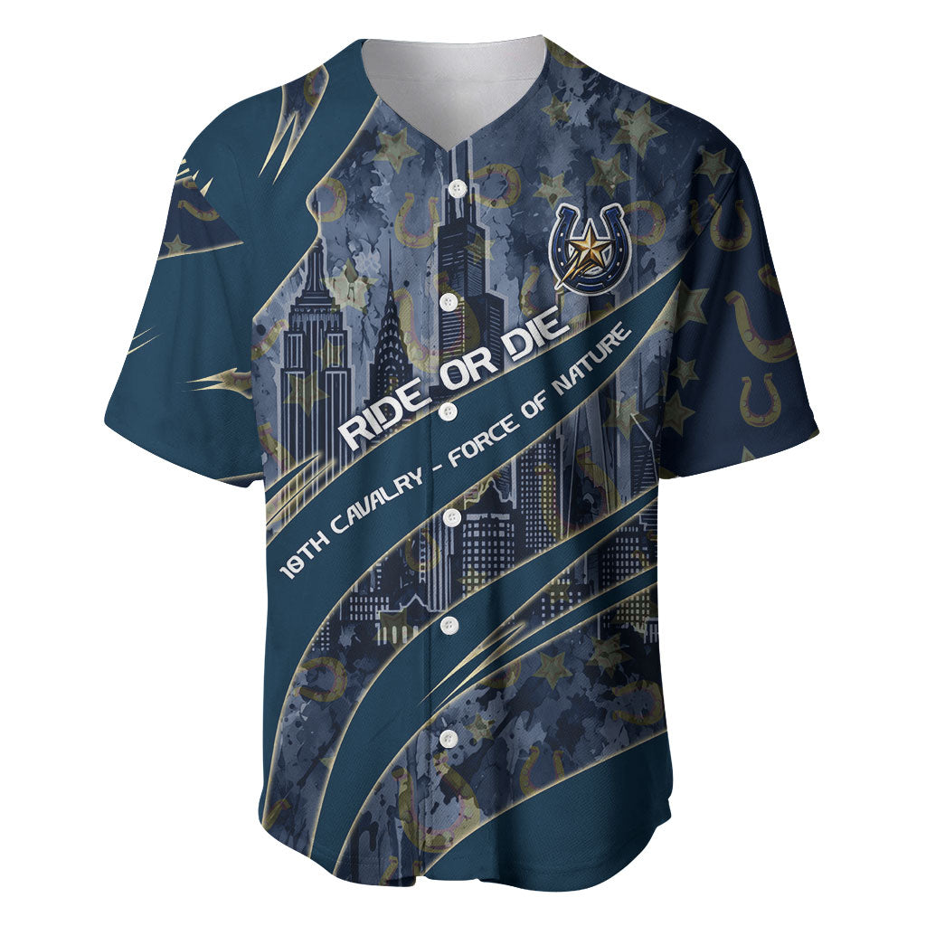 Buffalo Soldiers 10th Cavalry Regiment Ride Or Die Baseball Jersey Patriotic Military Heritage Distressed City Skyline Graphic Art