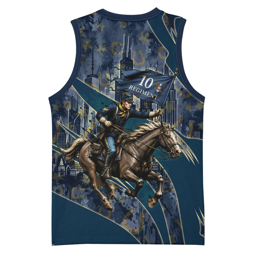 Buffalo Soldiers 10th Cavalry Regiment Ride Or Die Basketball Jersey Patriotic Military Heritage Distressed City Skyline Graphic Art