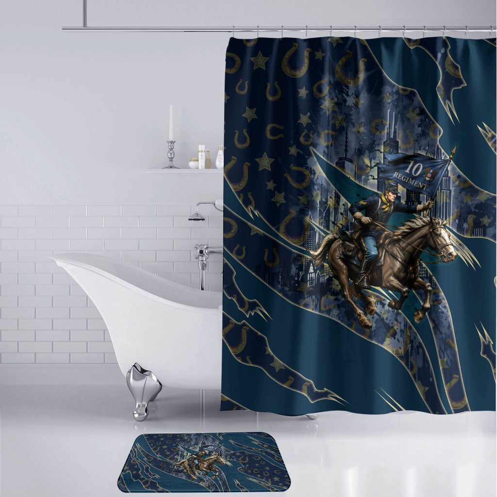 Buffalo Soldiers 10th Cavalry Regiment Ride Or Die Bathroom Set Patriotic Military Heritage Distressed City Skyline Graphic Art