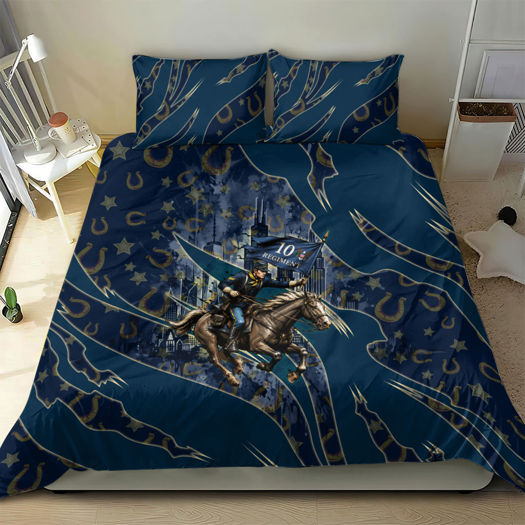 Buffalo Soldiers 10th Cavalry Regiment Ride Or Die Bedding Set Patriotic Military Heritage Distressed City Skyline Graphic Art
