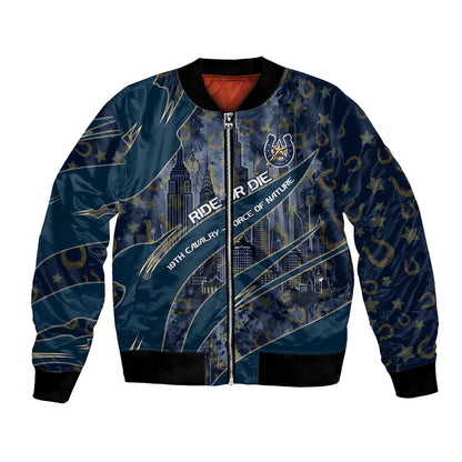 Buffalo Soldiers 10th Cavalry Regiment Ride Or Die Bomber Jacket Patriotic Military Heritage Distressed City Skyline Graphic Art