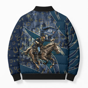 Buffalo Soldiers 10th Cavalry Regiment Ride Or Die Bomber Puffer Jacket Patriotic Military Heritage Distressed City Skyline Graphic Art