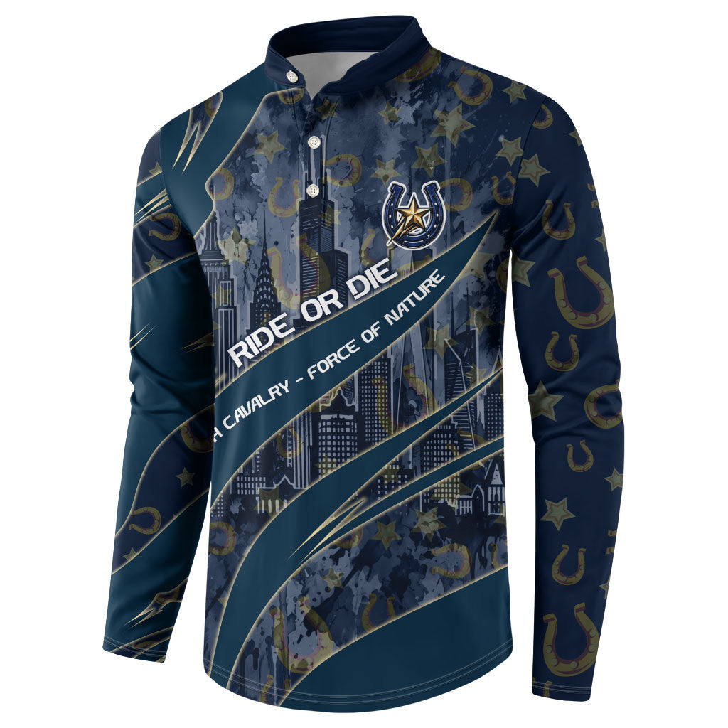 Buffalo Soldiers 10th Cavalry Regiment Ride Or Die Button Sweatshirt Patriotic Military Heritage Distressed City Skyline Graphic Art