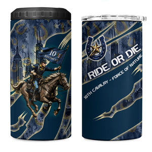 Buffalo Soldiers 10th Cavalry Regiment Ride Or Die 4 in 1 Can Cooler Tumbler Patriotic Military Heritage Distressed City Skyline Graphic Art