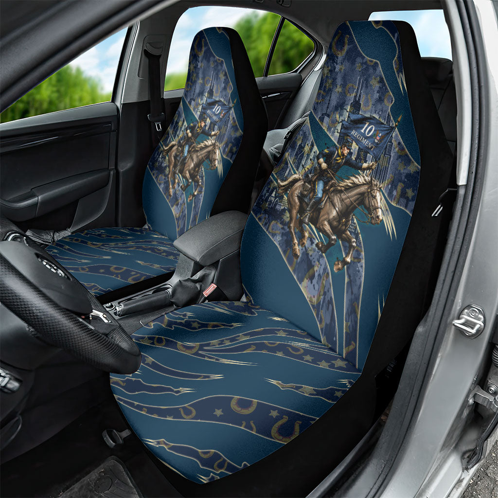 Buffalo Soldiers 10th Cavalry Regiment Ride Or Die Car Seat Cover Patriotic Military Heritage Distressed City Skyline Graphic Art