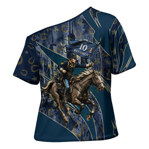 Buffalo Soldiers 10th Cavalry Regiment Ride Or Die Cross Shoulder Shirt Patriotic Military Heritage Distressed City Skyline Graphic Art