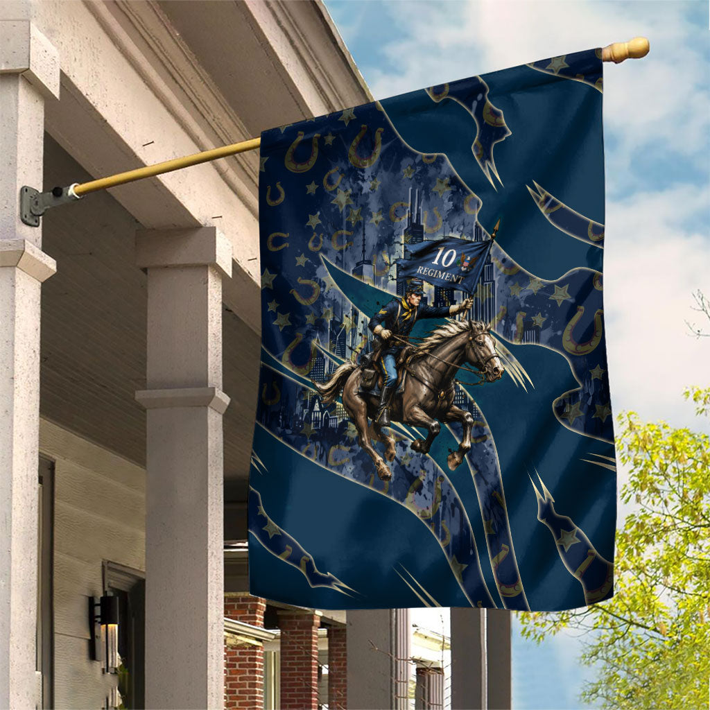 Buffalo Soldiers 10th Cavalry Regiment Ride Or Die Garden Flag Patriotic Military Heritage Distressed City Skyline Graphic Art
