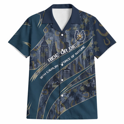 Buffalo Soldiers 10th Cavalry Regiment Ride Or Die Hawaiian Shirt Patriotic Military Heritage Distressed City Skyline Graphic Art