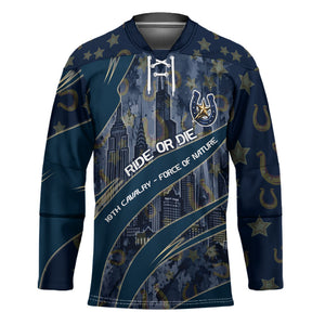 Buffalo Soldiers 10th Cavalry Regiment Ride Or Die Hockey Jersey Patriotic Military Heritage Distressed City Skyline Graphic Art
