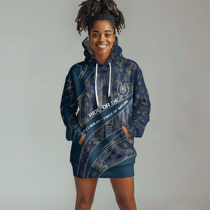 Buffalo Soldiers 10th Cavalry Regiment Ride Or Die Hoodie Dress Patriotic Military Heritage Distressed City Skyline Graphic Art