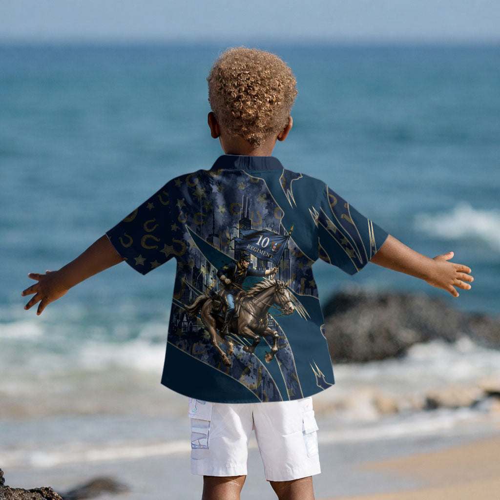 Buffalo Soldiers 10th Cavalry Regiment Ride Or Die Kid Hawaiian Shirt Patriotic Military Heritage Distressed City Skyline Graphic Art