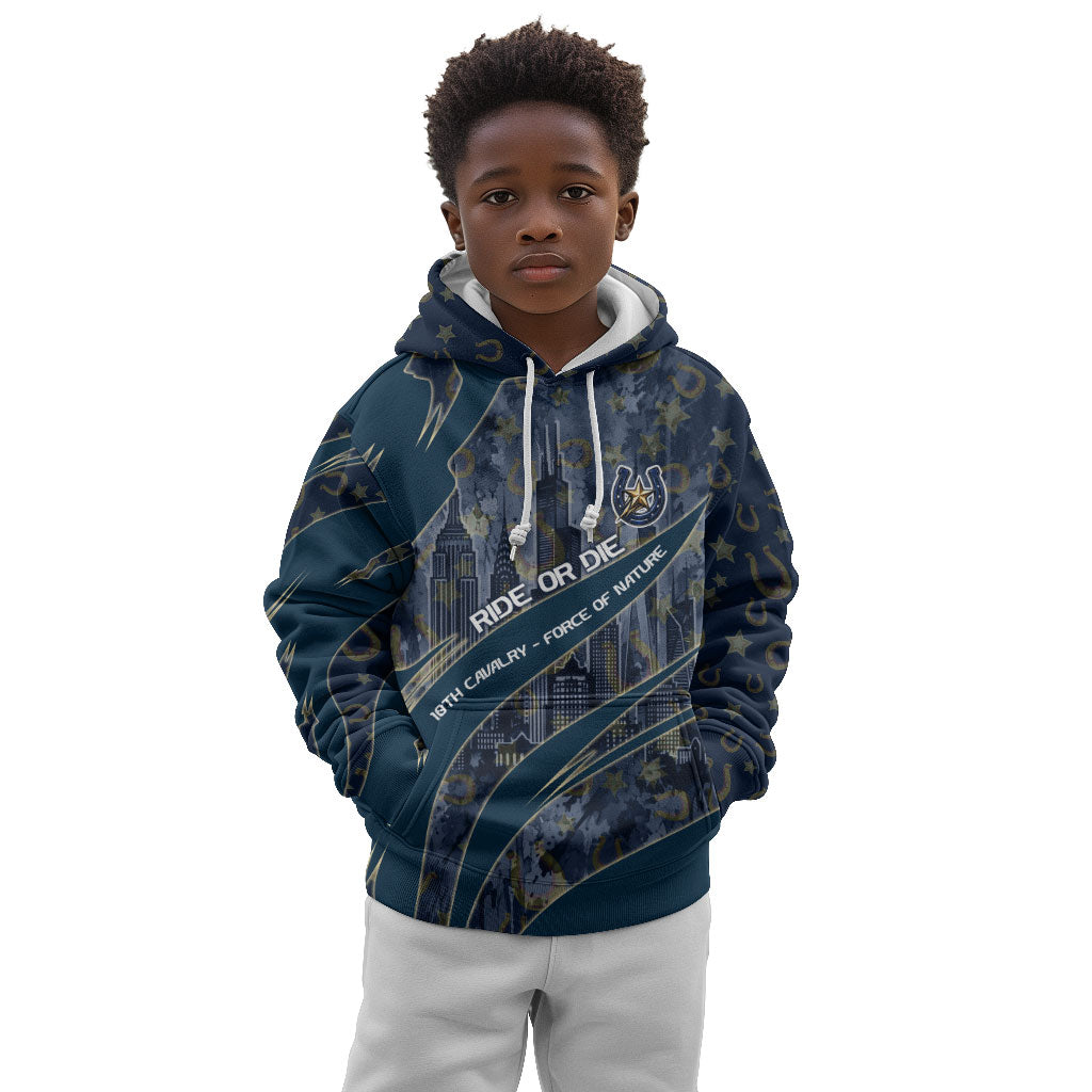 Buffalo Soldiers 10th Cavalry Regiment Ride Or Die Kid Hoodie Patriotic Military Heritage Distressed City Skyline Graphic Art