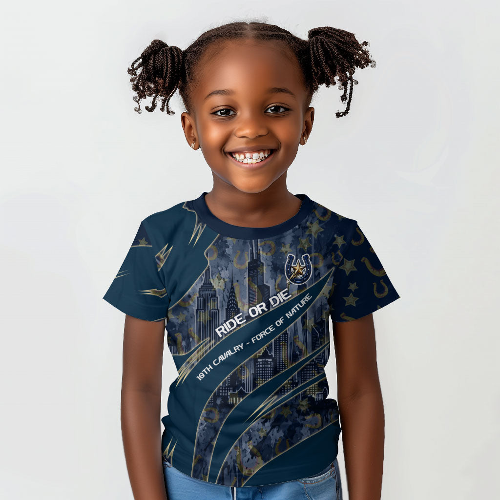 Buffalo Soldiers 10th Cavalry Regiment Ride Or Die Kid T shirt Patriotic Military Heritage Distressed City Skyline Graphic Art