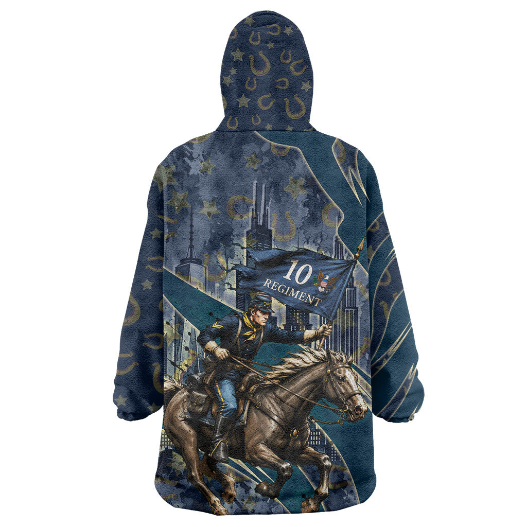 Buffalo Soldiers 10th Cavalry Regiment Ride Or Die Kid Wearable Blanket Hoodie Patriotic Military Heritage Distressed City Skyline Graphic Art
