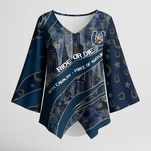 Buffalo Soldiers 10th Cavalry Regiment Ride Or Die Kimono Sleeve Blouse Patriotic Military Heritage Distressed City Skyline Graphic Art