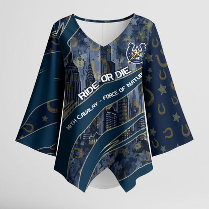 Buffalo Soldiers 10th Cavalry Regiment Ride Or Die Kimono Sleeve Blouse Patriotic Military Heritage Distressed City Skyline Graphic Art