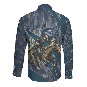 Buffalo Soldiers 10th Cavalry Regiment Ride Or Die Long Sleeve Button Shirt Patriotic Military Heritage Distressed City Skyline Graphic Art
