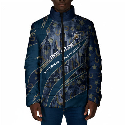 Buffalo Soldiers 10th Cavalry Regiment Ride Or Die Padded Jacket Patriotic Military Heritage Distressed City Skyline Graphic Art