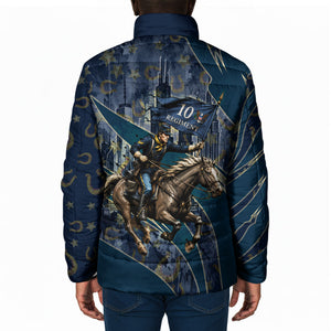 Buffalo Soldiers 10th Cavalry Regiment Ride Or Die Padded Jacket Patriotic Military Heritage Distressed City Skyline Graphic Art