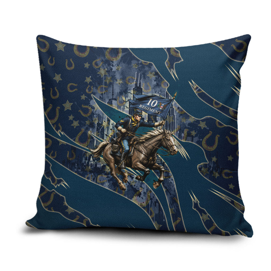 Buffalo Soldiers 10th Cavalry Regiment Ride Or Die Pillow Cover Patriotic Military Heritage Distressed City Skyline Graphic Art