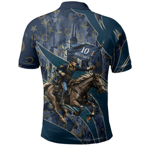 Buffalo Soldiers 10th Cavalry Regiment Ride Or Die Polo Shirt Patriotic Military Heritage Distressed City Skyline Graphic Art