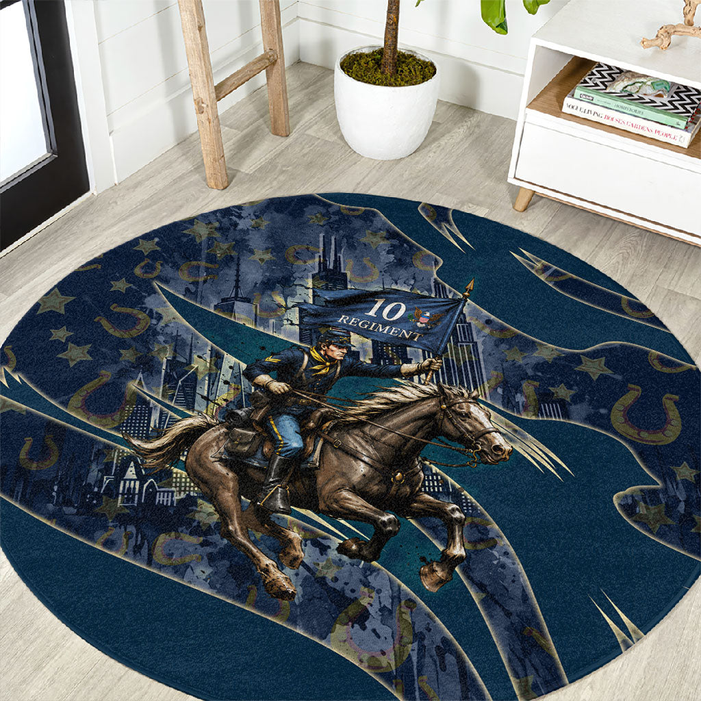 Buffalo Soldiers 10th Cavalry Regiment Ride Or Die Round Carpet Patriotic Military Heritage Distressed City Skyline Graphic Art