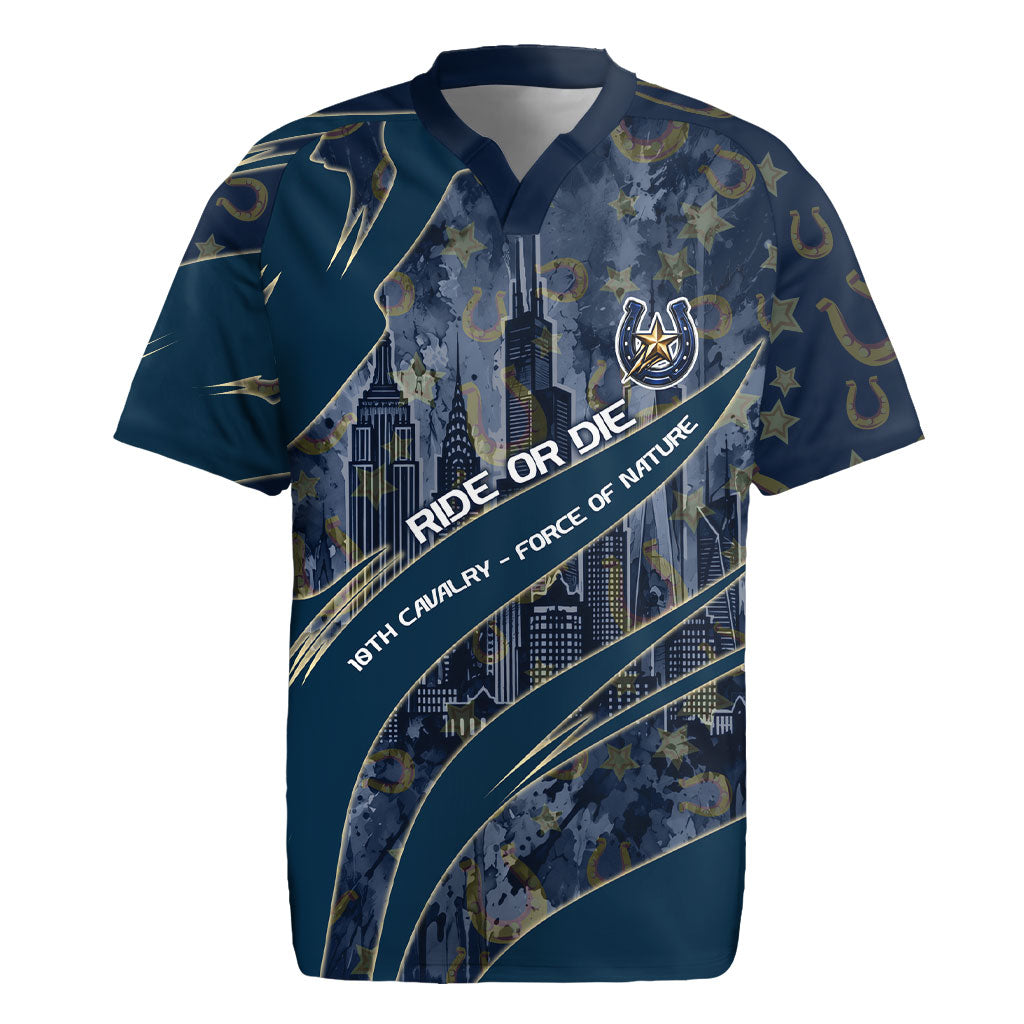 Buffalo Soldiers 10th Cavalry Regiment Ride Or Die Rugby Jersey Patriotic Military Heritage Distressed City Skyline Graphic Art