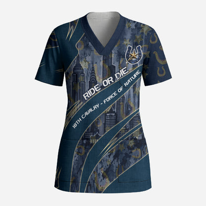 Buffalo Soldiers 10th Cavalry Regiment Ride Or Die Scrub Top Patriotic Military Heritage Distressed City Skyline Graphic Art